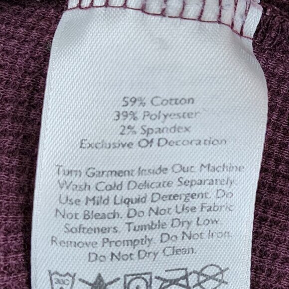 Eddie Bauer Burgundy Embroidered Waffle Knit Thermal Henley - Picture 5 of 5